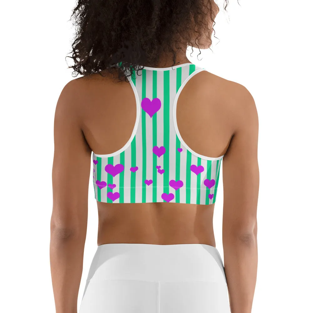 Blue Striped Sports Bra, Turquoise Blue Colorful Women's Unpadded Bra-Made in USA/EU
