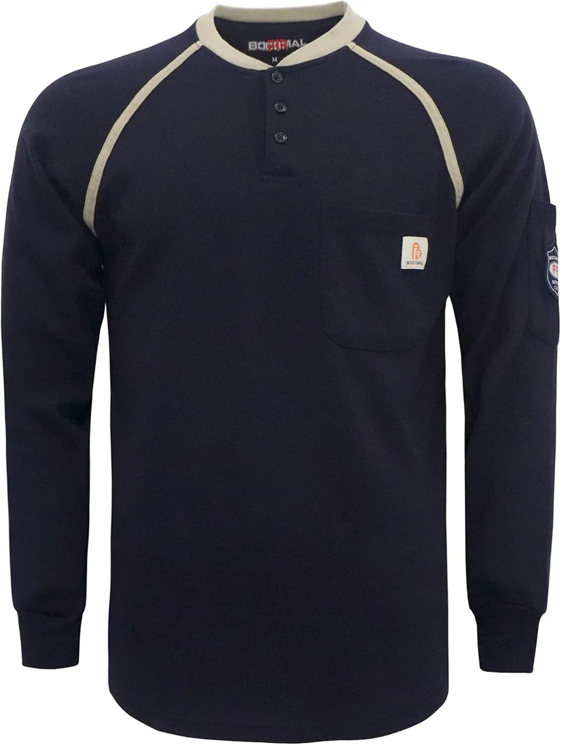 BOCOMAL FR Shirts Flame Resistant Henley Printed and Camo Two Tone 7oz Men's Fire Retardant Work Shirts