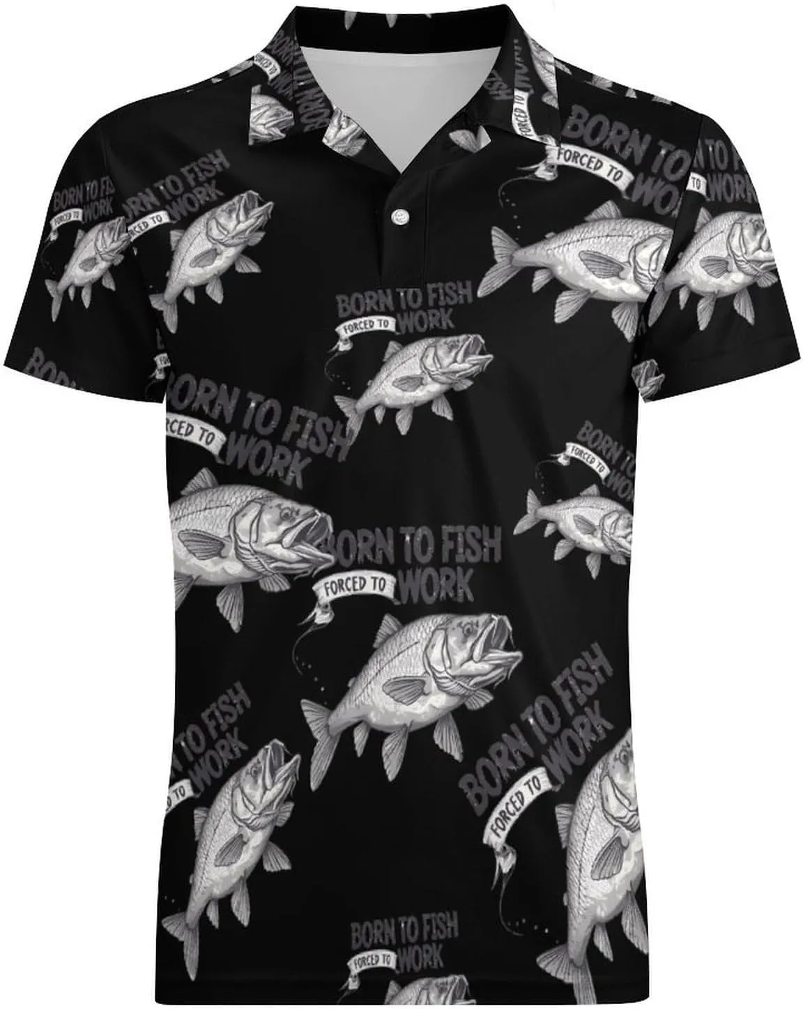 Born To Fish Forced To Work Classic Polo Shirts for Men Quick Dry Short Sleeve Fit Golf Tees Casual Tops
