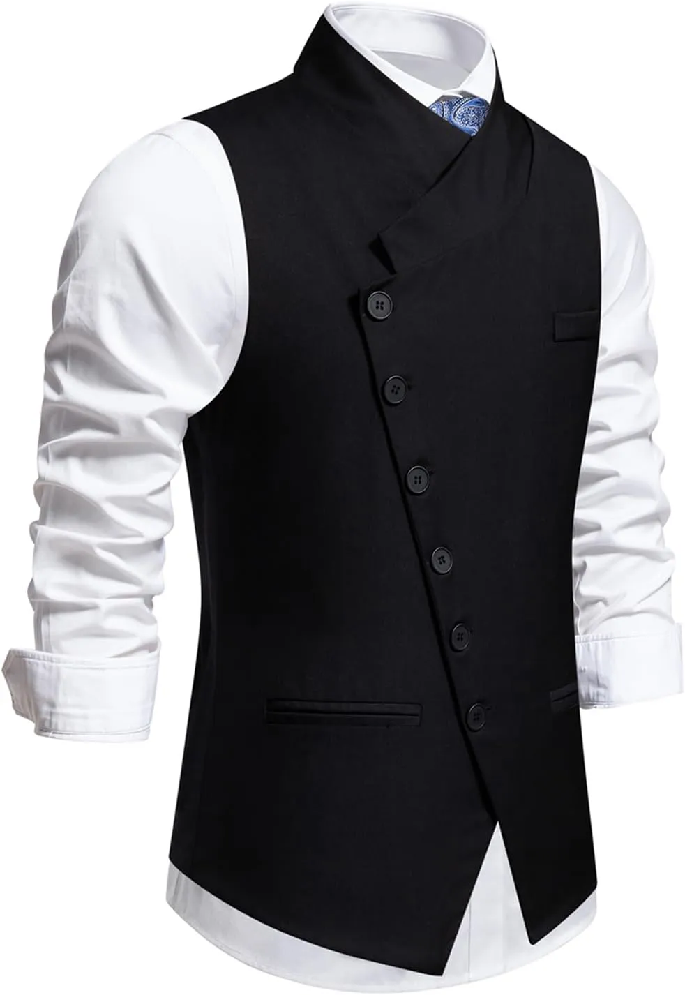 Boyland Men's Double Breasted Business Wedding Vests Dress Waistcoat 10 Buttons Closure V-Neck Suit Vest Slim Fit Plus Size