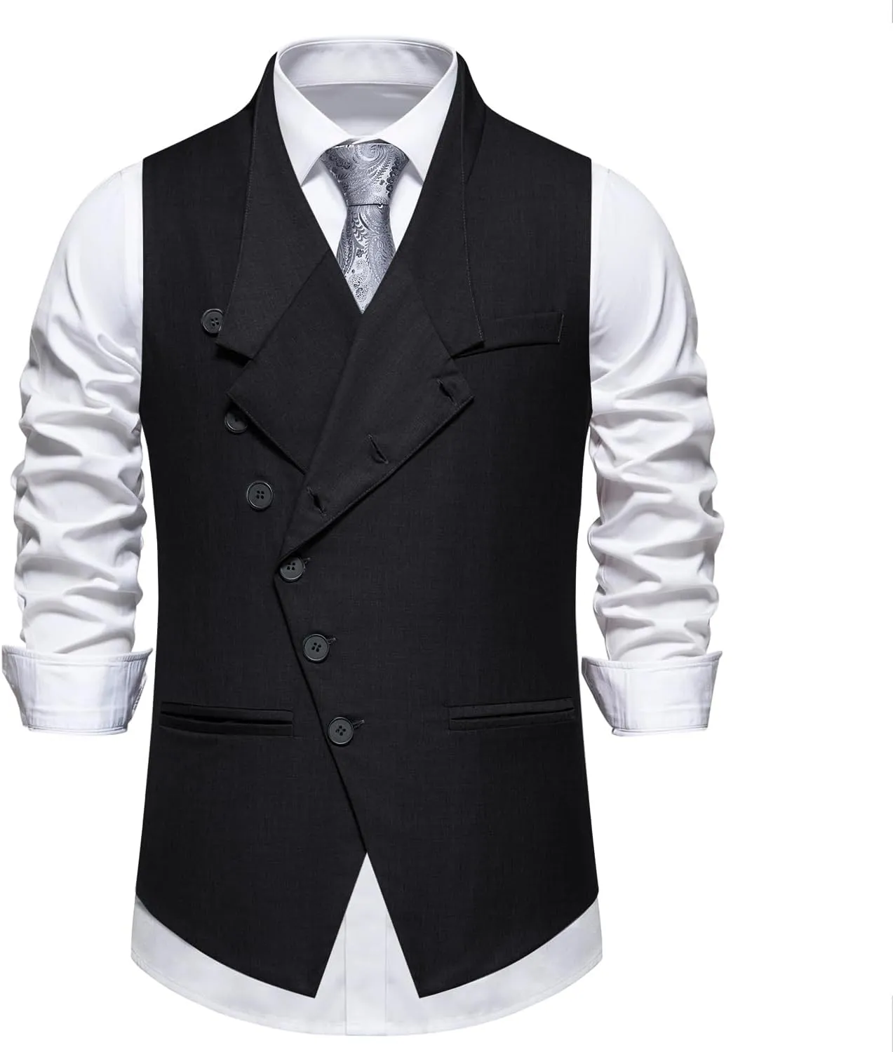 Boyland Men's Double Breasted Business Wedding Vests Dress Waistcoat 10 Buttons Closure V-Neck Suit Vest Slim Fit Plus Size