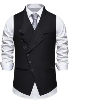 Boyland Men's Double Breasted Business Wedding Vests Dress Waistcoat 10 Buttons Closure V-Neck Suit Vest Slim Fit Plus Size