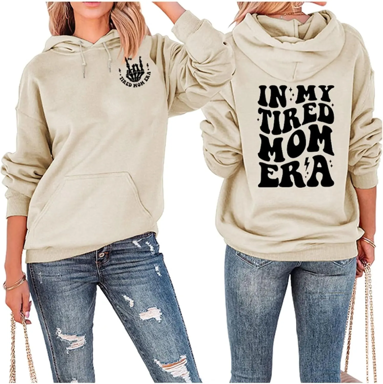 BOYRMSLGY Mama Hoodies for Women In My Tired Mom Era Sweatshirt Funny Mom Shirts Gift for Mother Casual Long Sleeve Tops