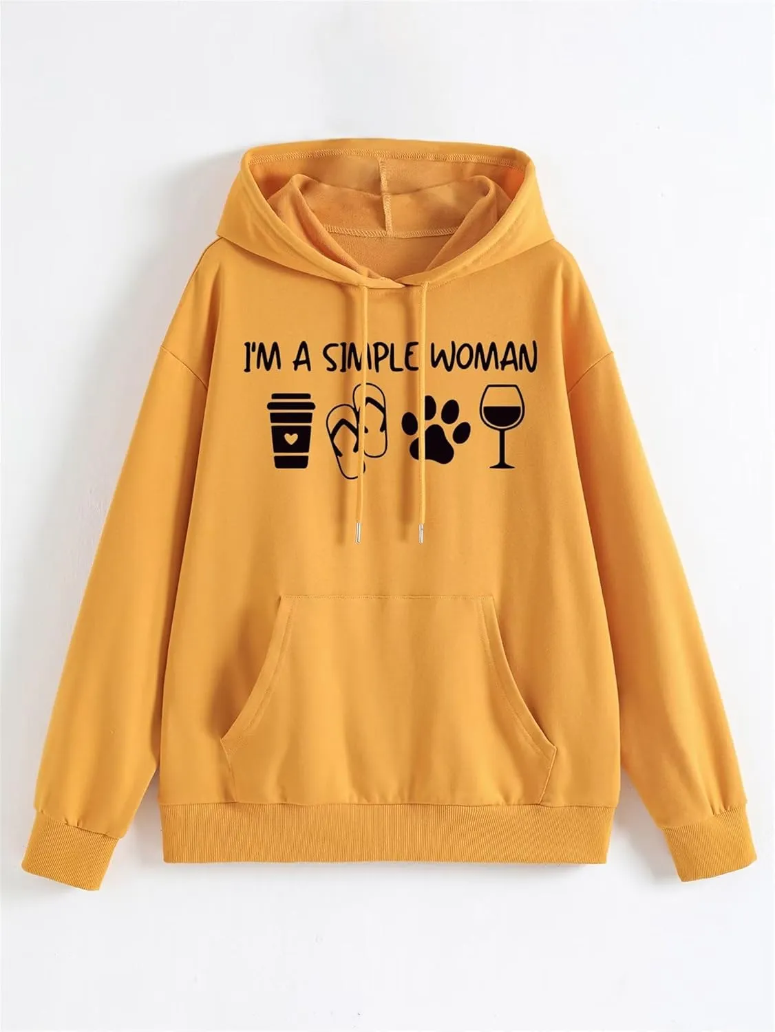 BOYRMSLGY Womens Casual Hoodies I'm A Simple Woman Shirts Coffee Dog Beach Wine Graphic Graphic Printed Drawstring Sweatshirt