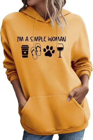 BOYRMSLGY Womens Casual Hoodies I'm A Simple Woman Shirts Coffee Dog Beach Wine Graphic Graphic Printed Drawstring Sweatshirt