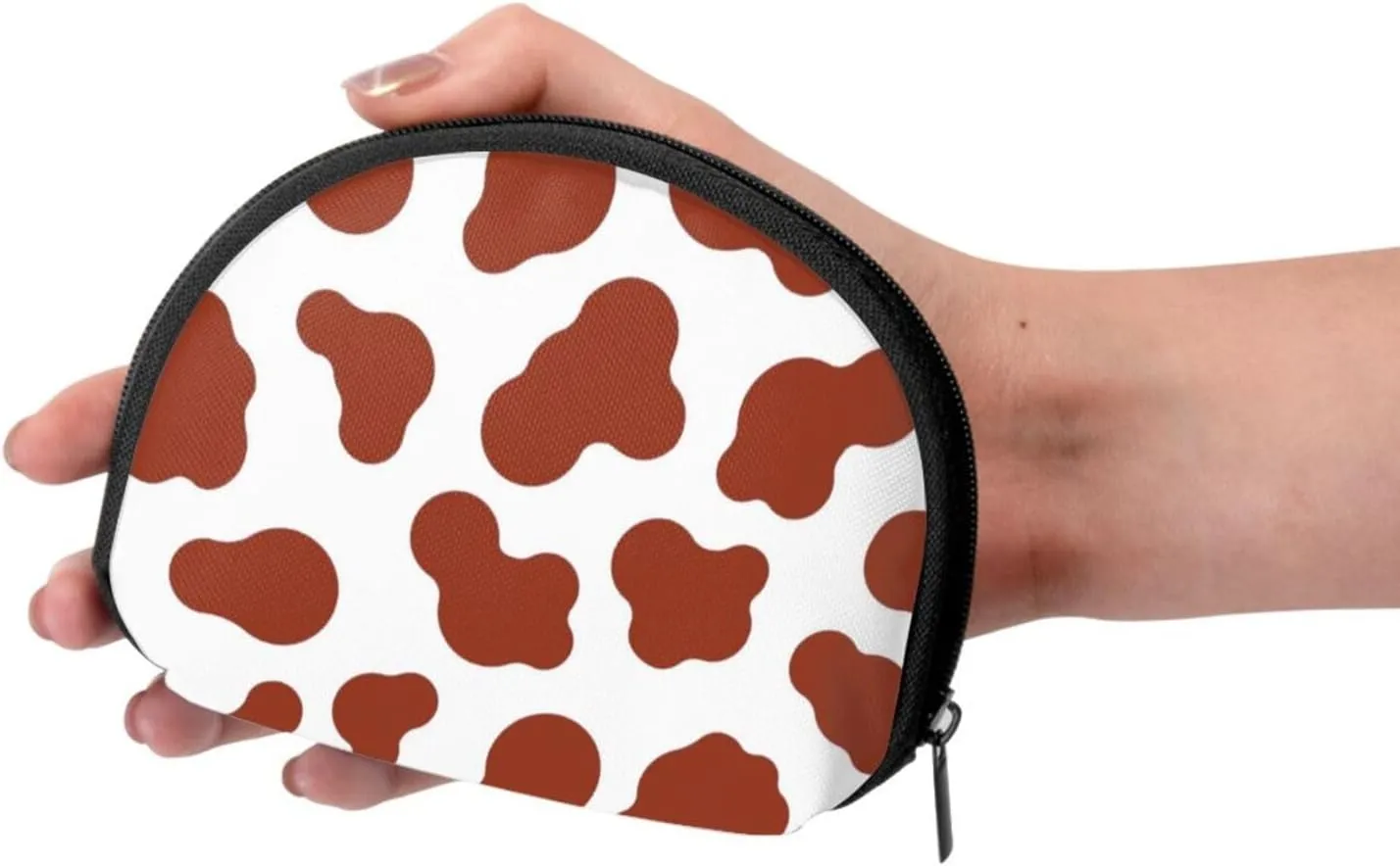 Brown Cow Print Coin Purse Mini Wallet Change Pouch Key Holder Zipper Small Cosmetic Makeup Storage Bags