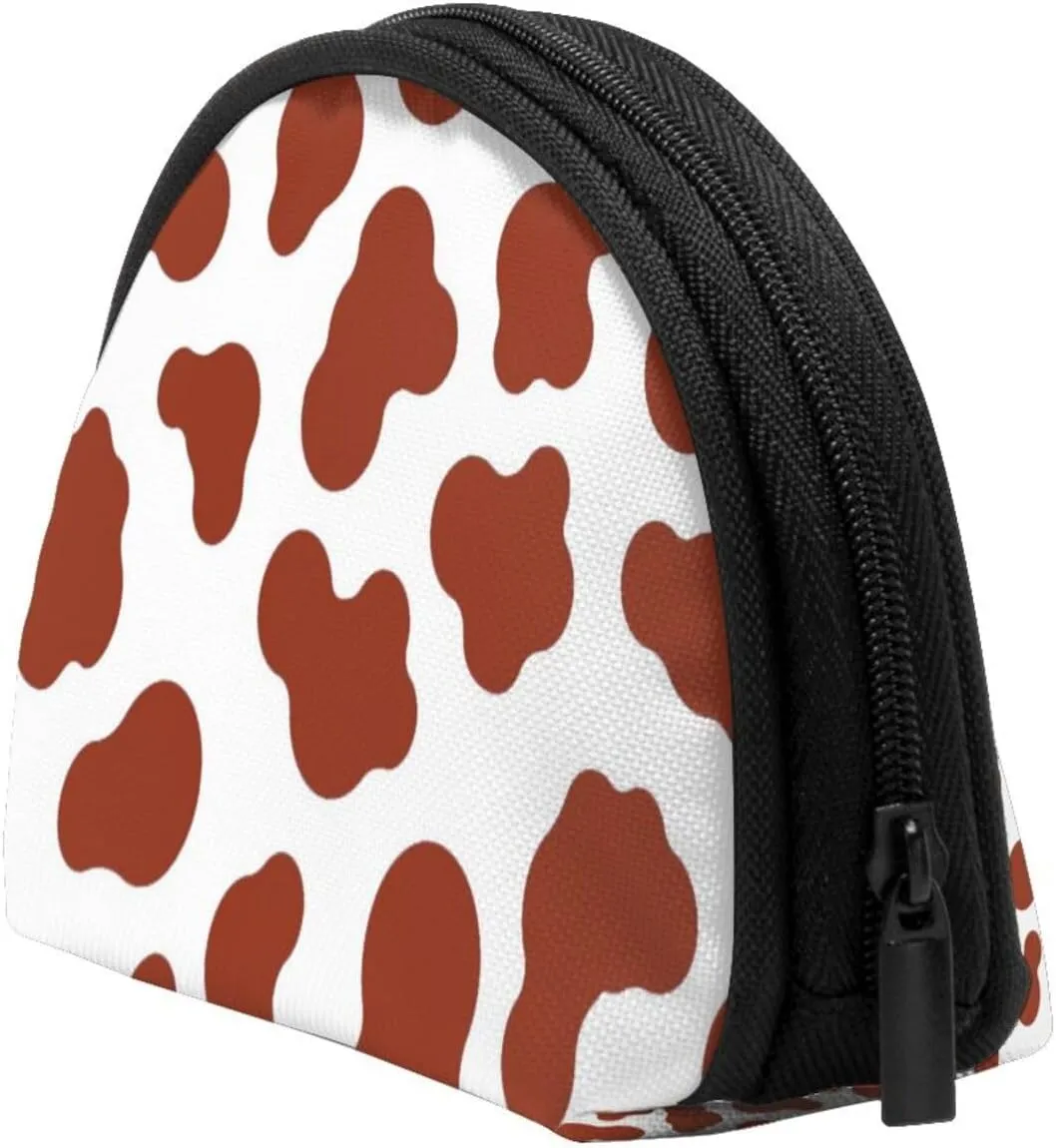 Brown Cow Print Coin Purse Mini Wallet Change Pouch Key Holder Zipper Small Cosmetic Makeup Storage Bags