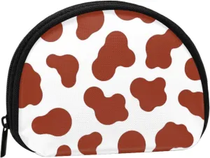 Brown Cow Print Coin Purse Mini Wallet Change Pouch Key Holder Zipper Small Cosmetic Makeup Storage Bags