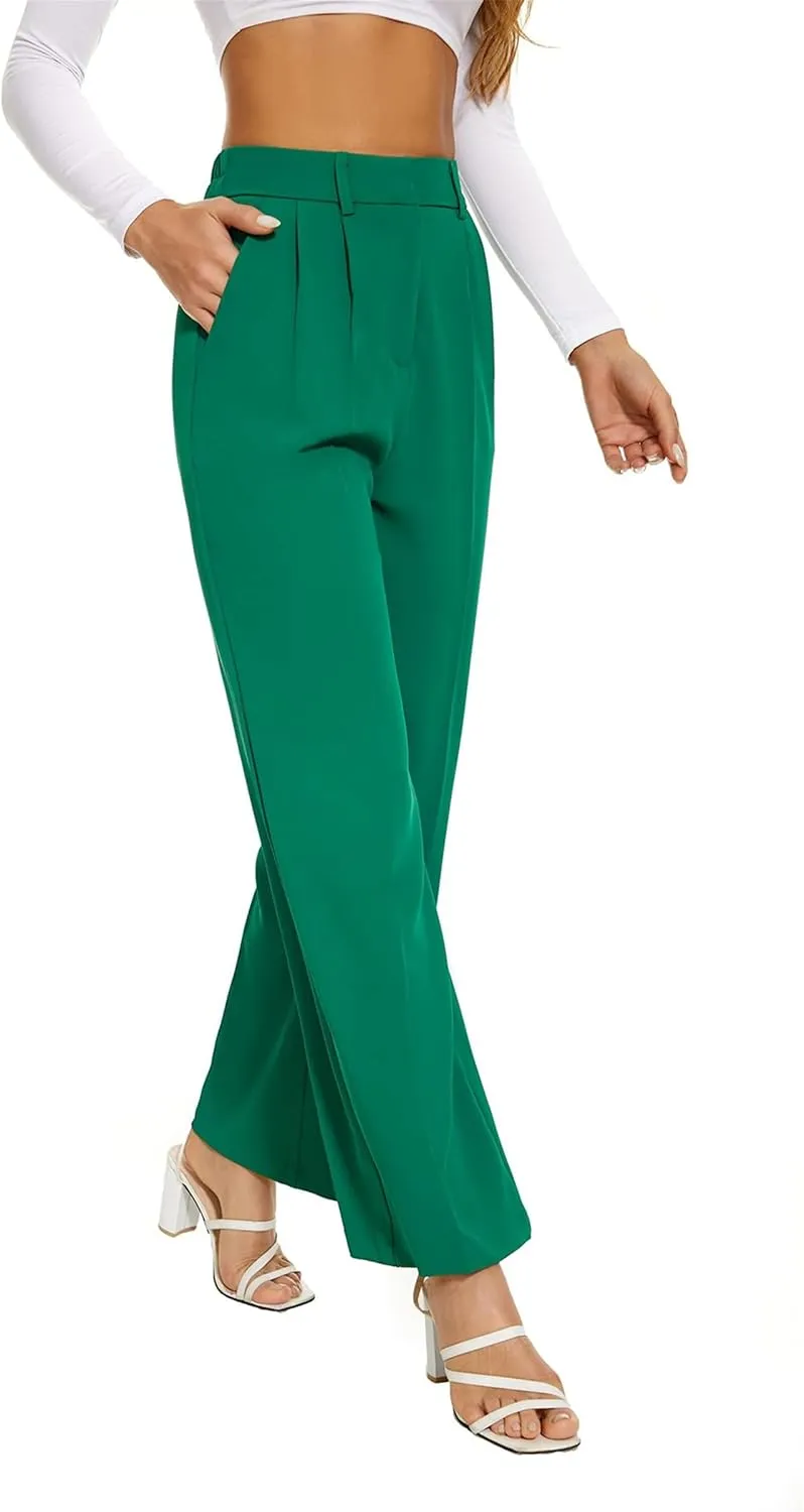 Business Casual Pants for Women Wide Leg Palazzo Trousers High Waist Straight Leg Pant Elastic Waist Lounge Bottoms