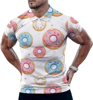 Cartoon Donuts With Sprinkle Mens Polo Shirts Quick Dry Short Sleeve T-shirts Slim Tennis Collared Tees Tops