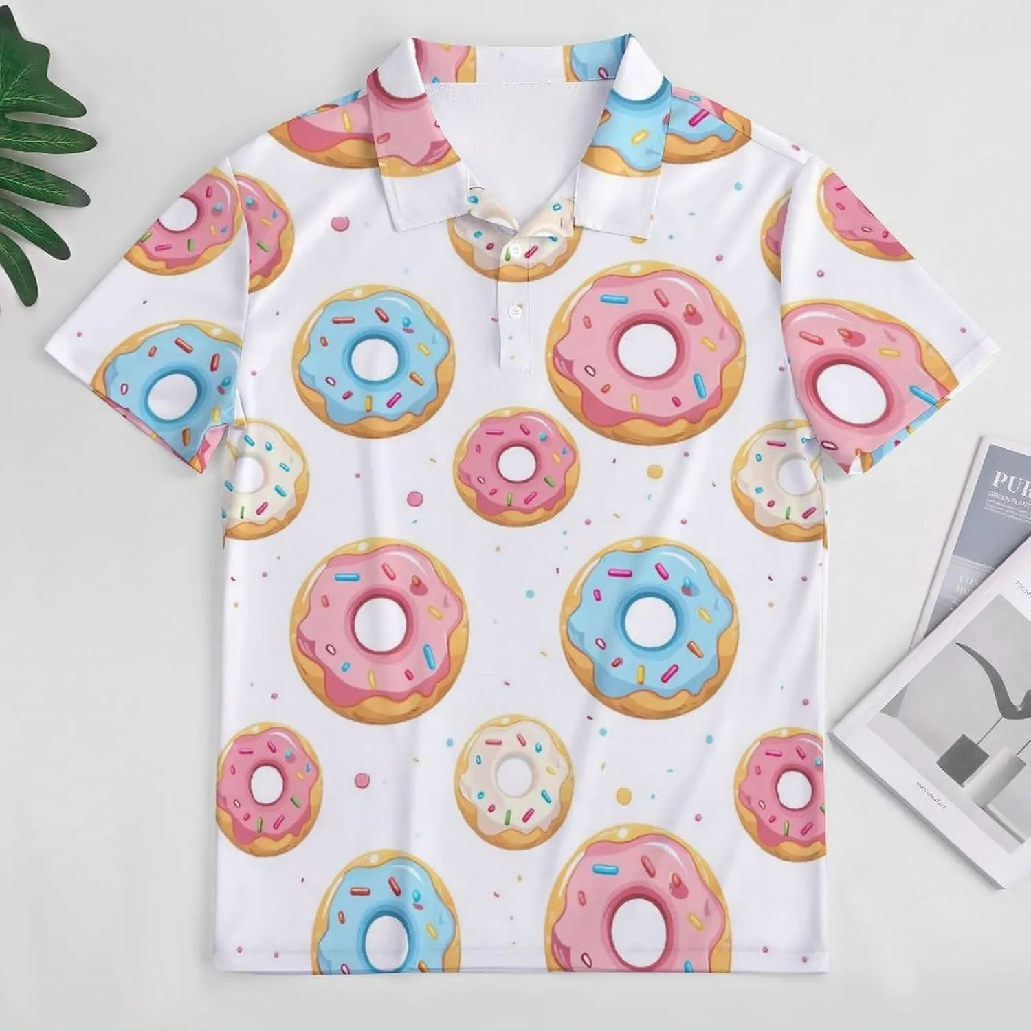 Cartoon Donuts With Sprinkle Mens Polo Shirts Quick Dry Short Sleeve T-shirts Slim Tennis Collared Tees Tops