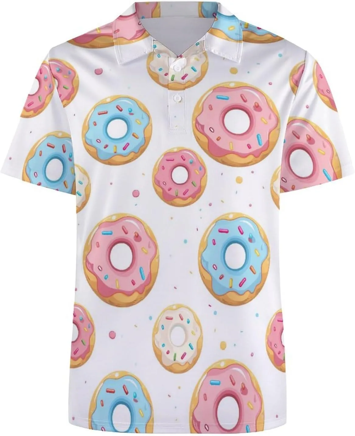 Cartoon Donuts With Sprinkle Mens Polo Shirts Quick Dry Short Sleeve T-shirts Slim Tennis Collared Tees Tops
