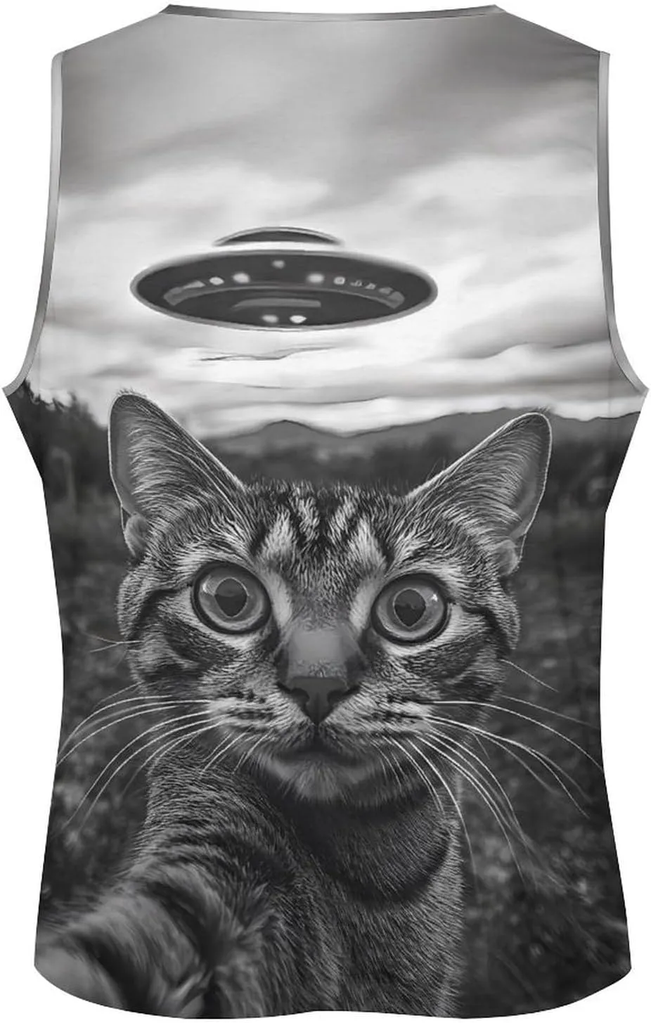 Cat Selfie With Aliens Spaceship Men's Activewear Tank Tops Gym Sleeveless Muscle T Shirts Workout Tees Vest