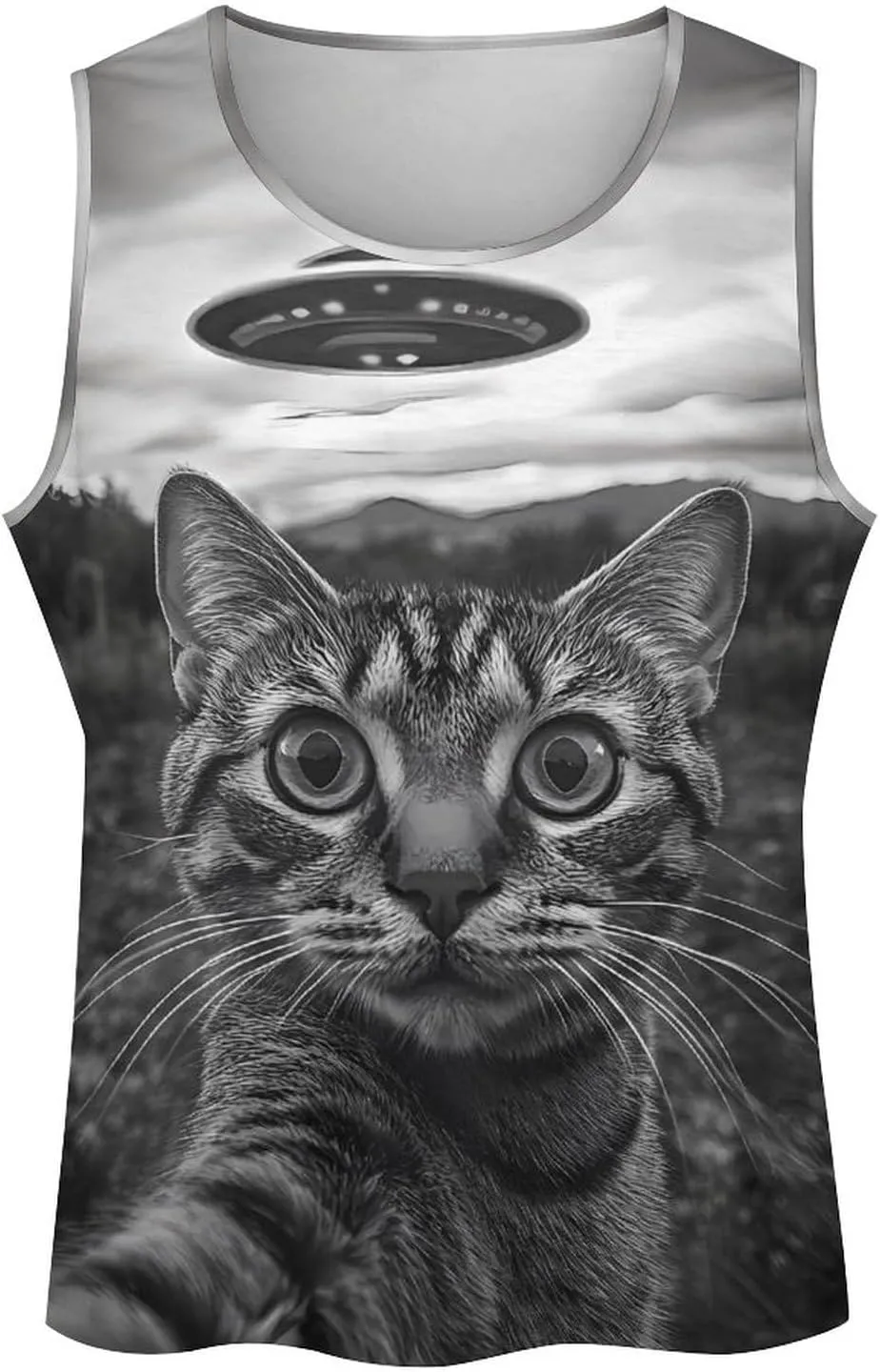 Cat Selfie With Aliens Spaceship Men's Activewear Tank Tops Gym Sleeveless Muscle T Shirts Workout Tees Vest