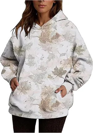 Ceboyel Womens Camo Oversized Hoodies Maple Leaf Hooded Sweatshirt Trendy Cute Hoodie Teen Girls Fashion Clothing 2024