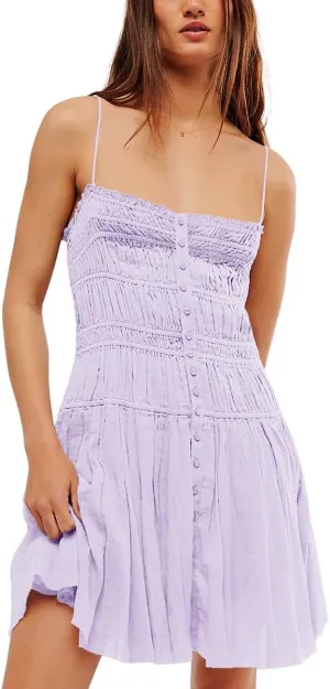 chouyatou Women's Summer Boho Mini Dress Spaghetti Strap Cute Babydoll Dress Ruffle Flowy Beach Sundress