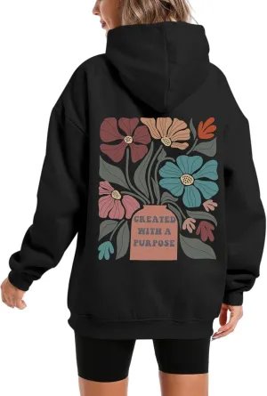 Christian Hoodies for Women Floral Graphic Bible Verse Boho Hoodie Religious Faith Sweatshirts with Sayings Pullover