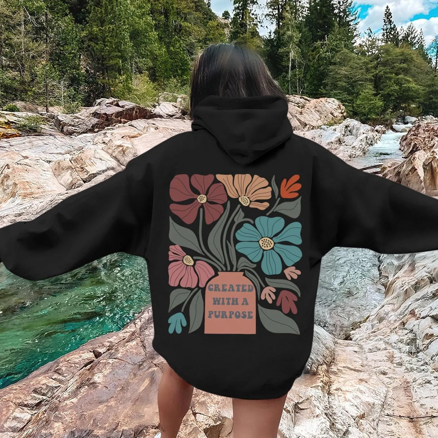 Christian Hoodies for Women Floral Graphic Bible Verse Boho Hoodie Religious Faith Sweatshirts with Sayings Pullover