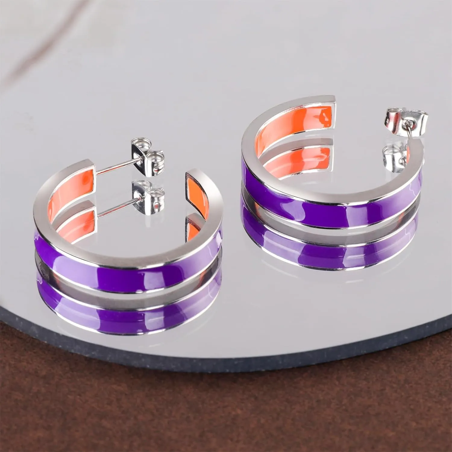 Chunky Gold Earrings for Women C Shaped Round Hoop Earrings 18K Gold Plated Stainless Steel Enamel Earrings Jewelry Gift