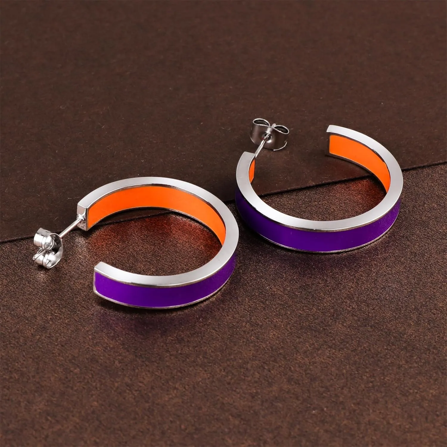 Chunky Gold Earrings for Women C Shaped Round Hoop Earrings 18K Gold Plated Stainless Steel Enamel Earrings Jewelry Gift