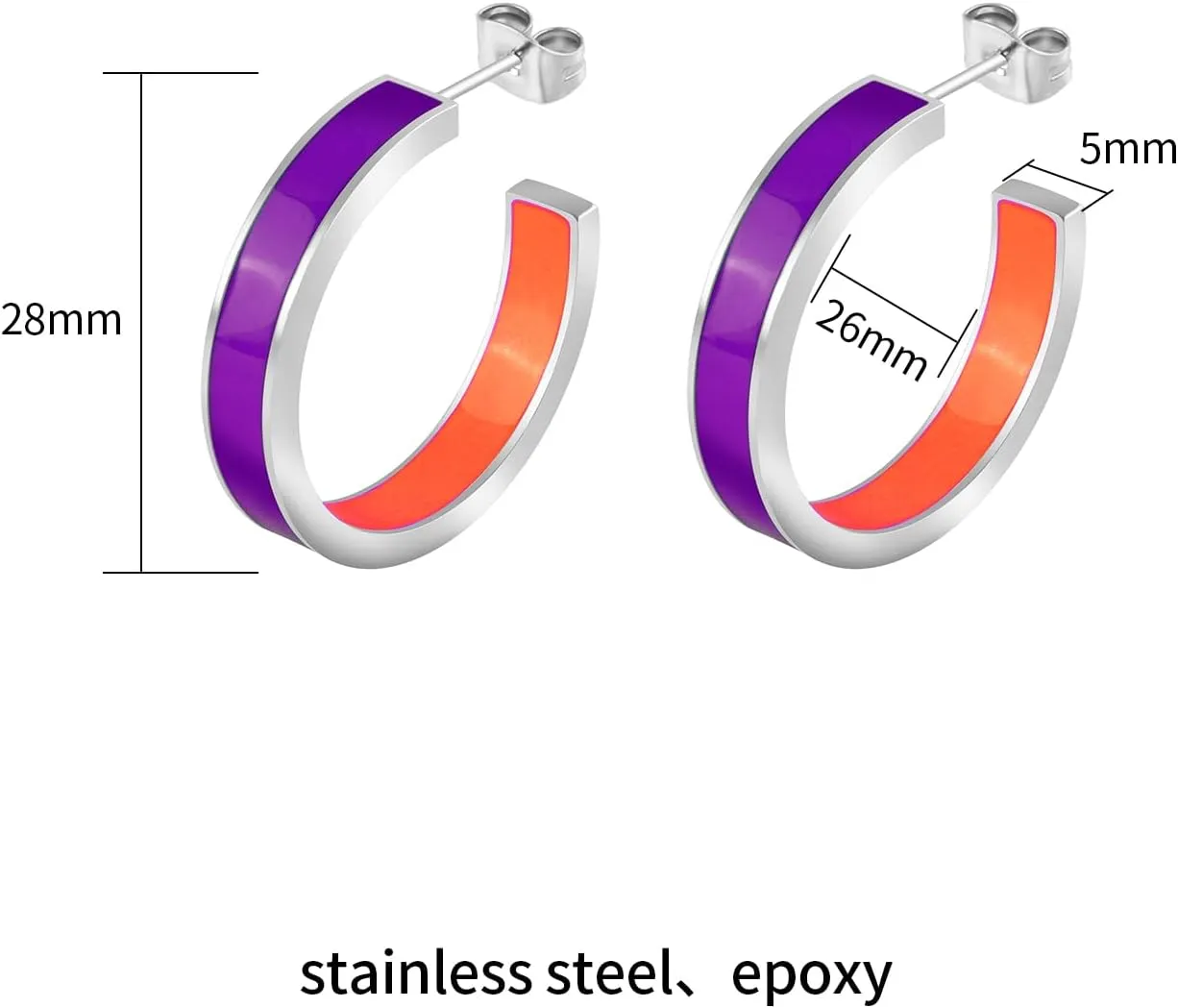 Chunky Gold Earrings for Women C Shaped Round Hoop Earrings 18K Gold Plated Stainless Steel Enamel Earrings Jewelry Gift