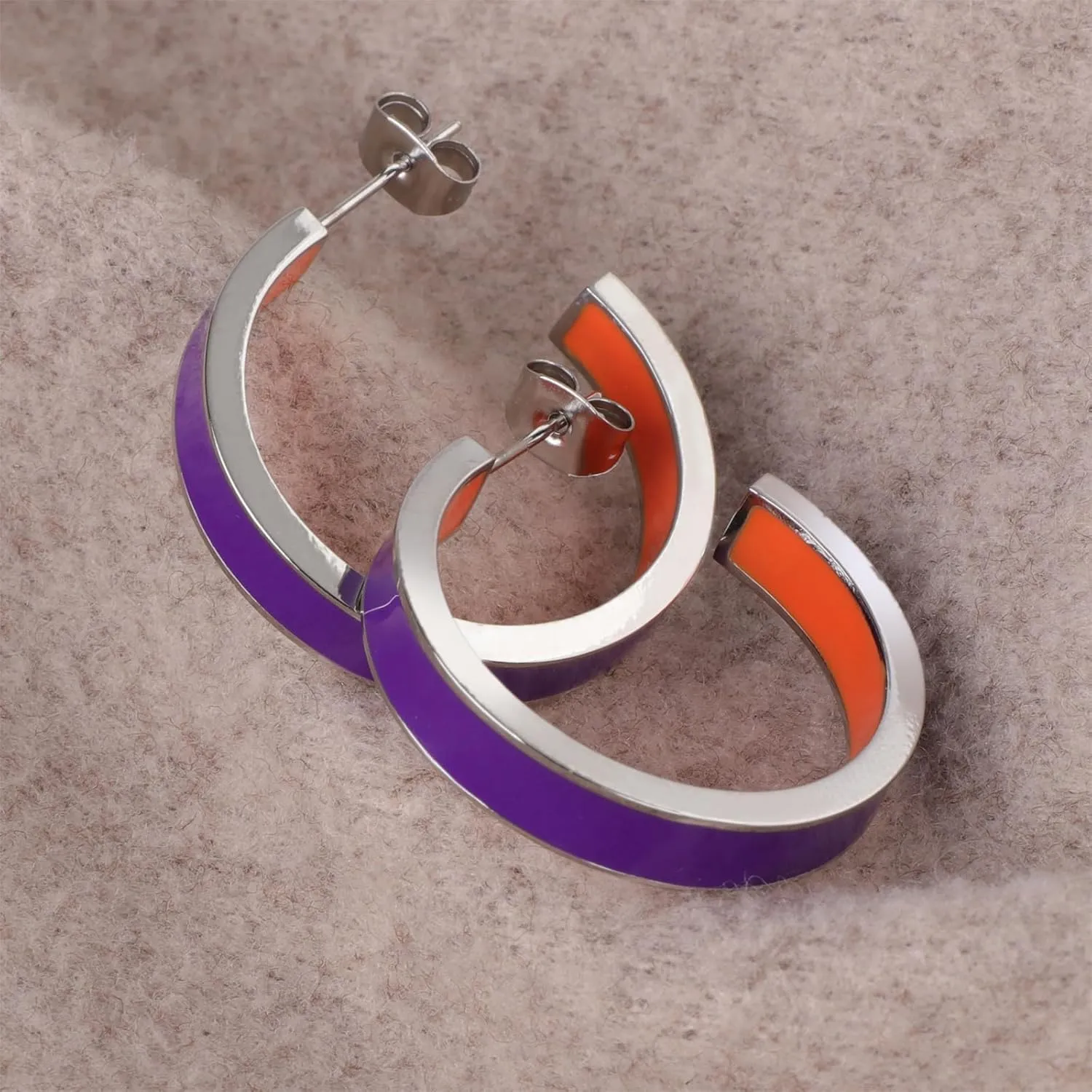 Chunky Gold Earrings for Women C Shaped Round Hoop Earrings 18K Gold Plated Stainless Steel Enamel Earrings Jewelry Gift