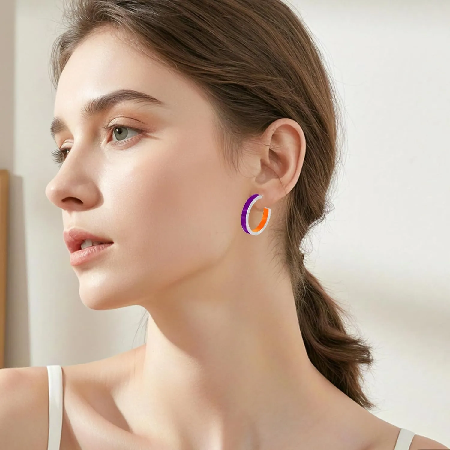Chunky Gold Earrings for Women C Shaped Round Hoop Earrings 18K Gold Plated Stainless Steel Enamel Earrings Jewelry Gift