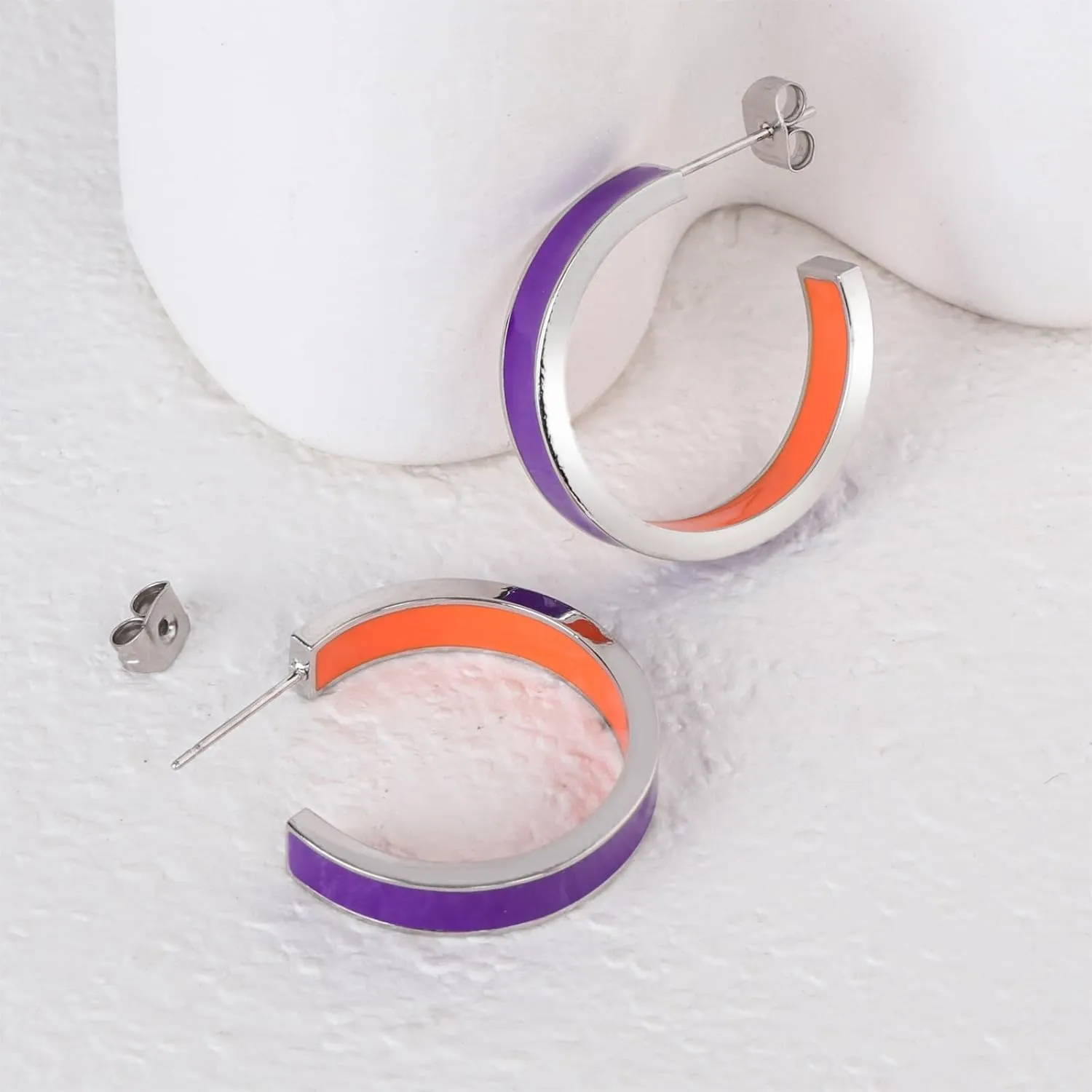 Chunky Gold Earrings for Women C Shaped Round Hoop Earrings 18K Gold Plated Stainless Steel Enamel Earrings Jewelry Gift