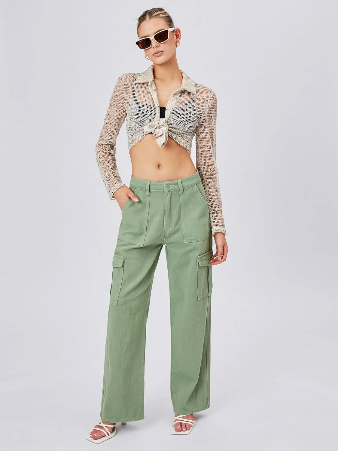 CIDER Alessia Solid Cargo Jeans