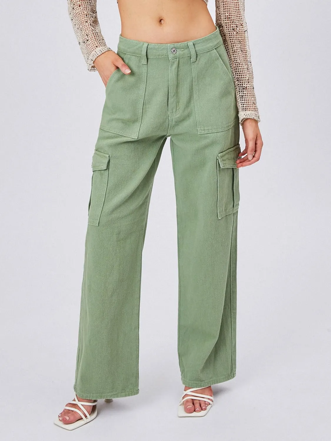 CIDER Alessia Solid Cargo Jeans