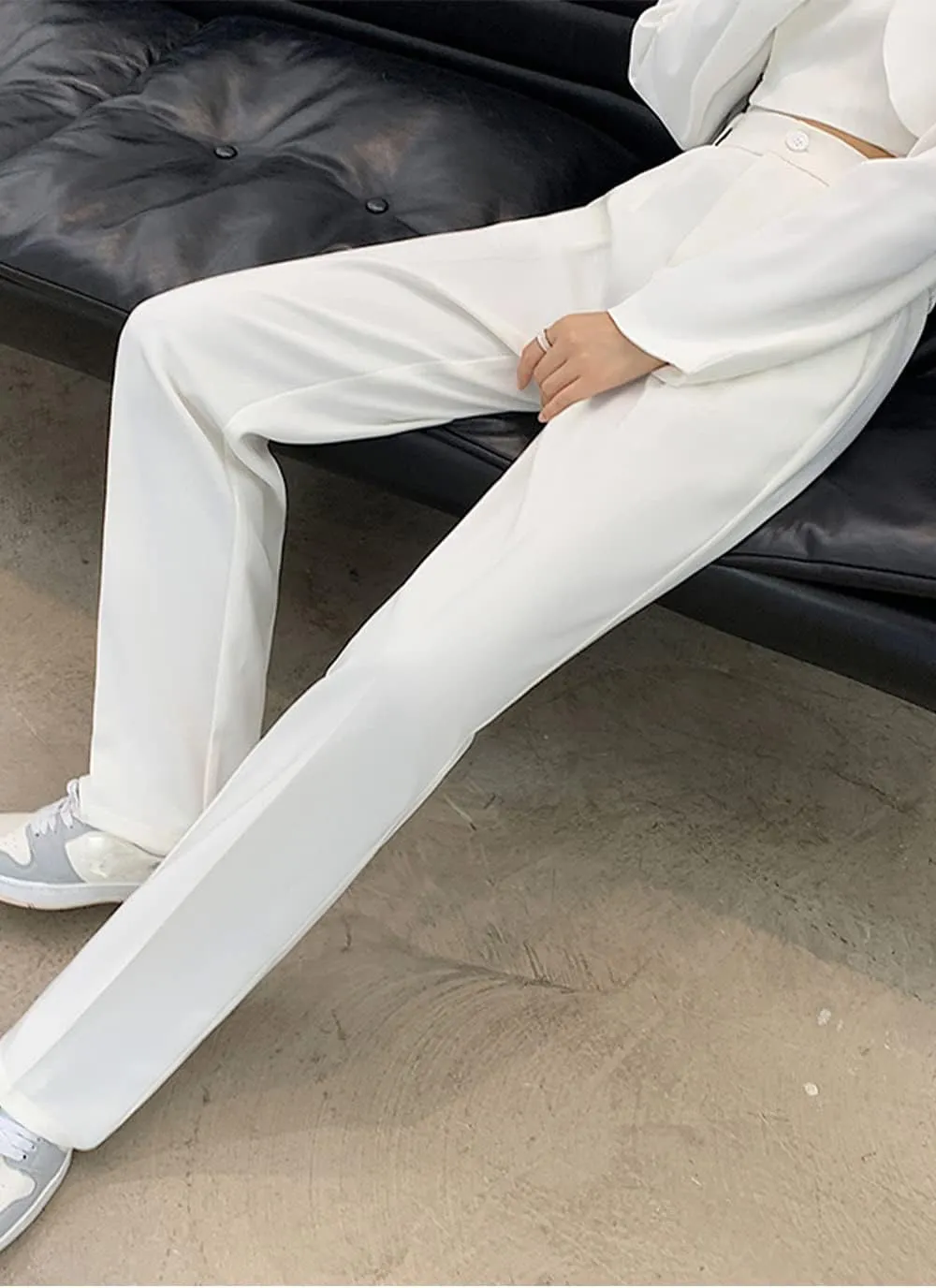 Cocoinsity Women Casual Suit Pants High Waist Solid Button Down Straight Loose Trousers
