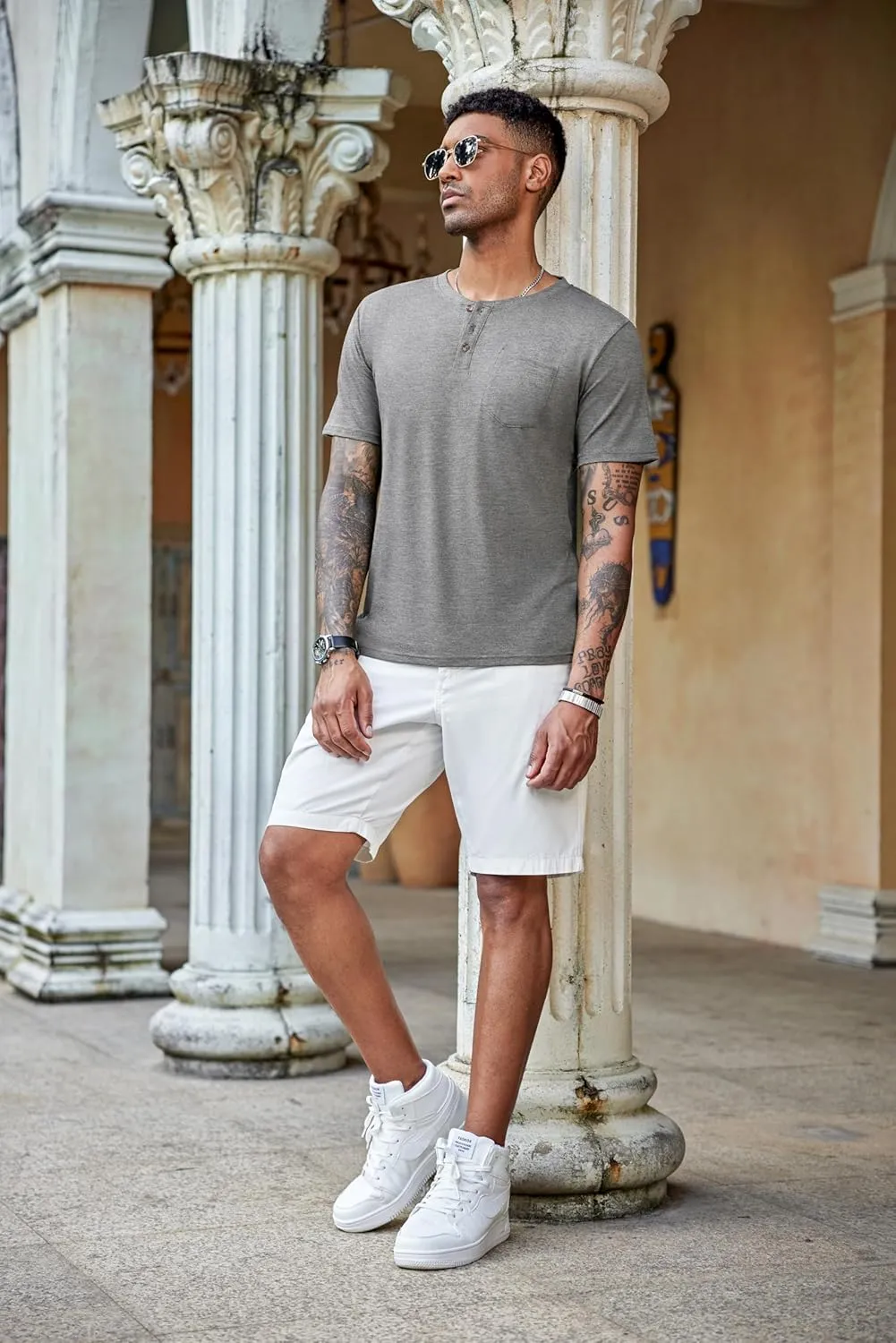 COOFANDY Men's 3 Pack Henley Shirts Short Sleeve Casual Basic Tees Classic Henley Summer Solid T Shirts with Pocket