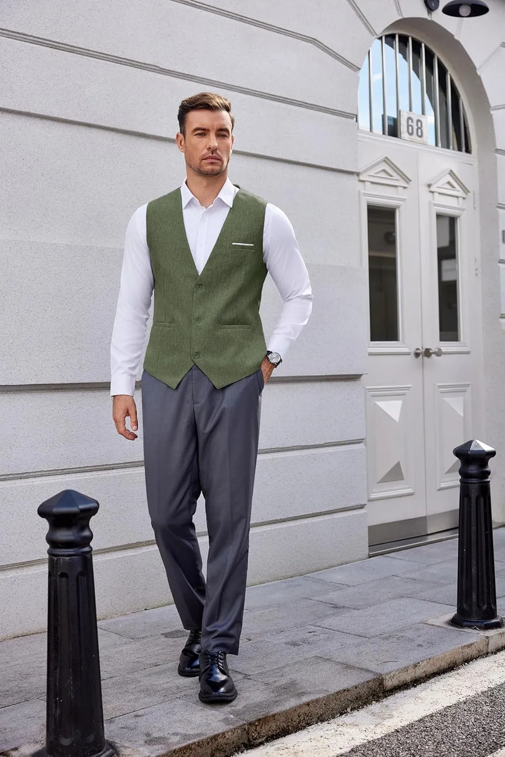 COOFANDY Men's Suit Vest V-Neck Casual Business Vests Lightweight Slim Fit Formal Dress Waistcoat for Wedding Party