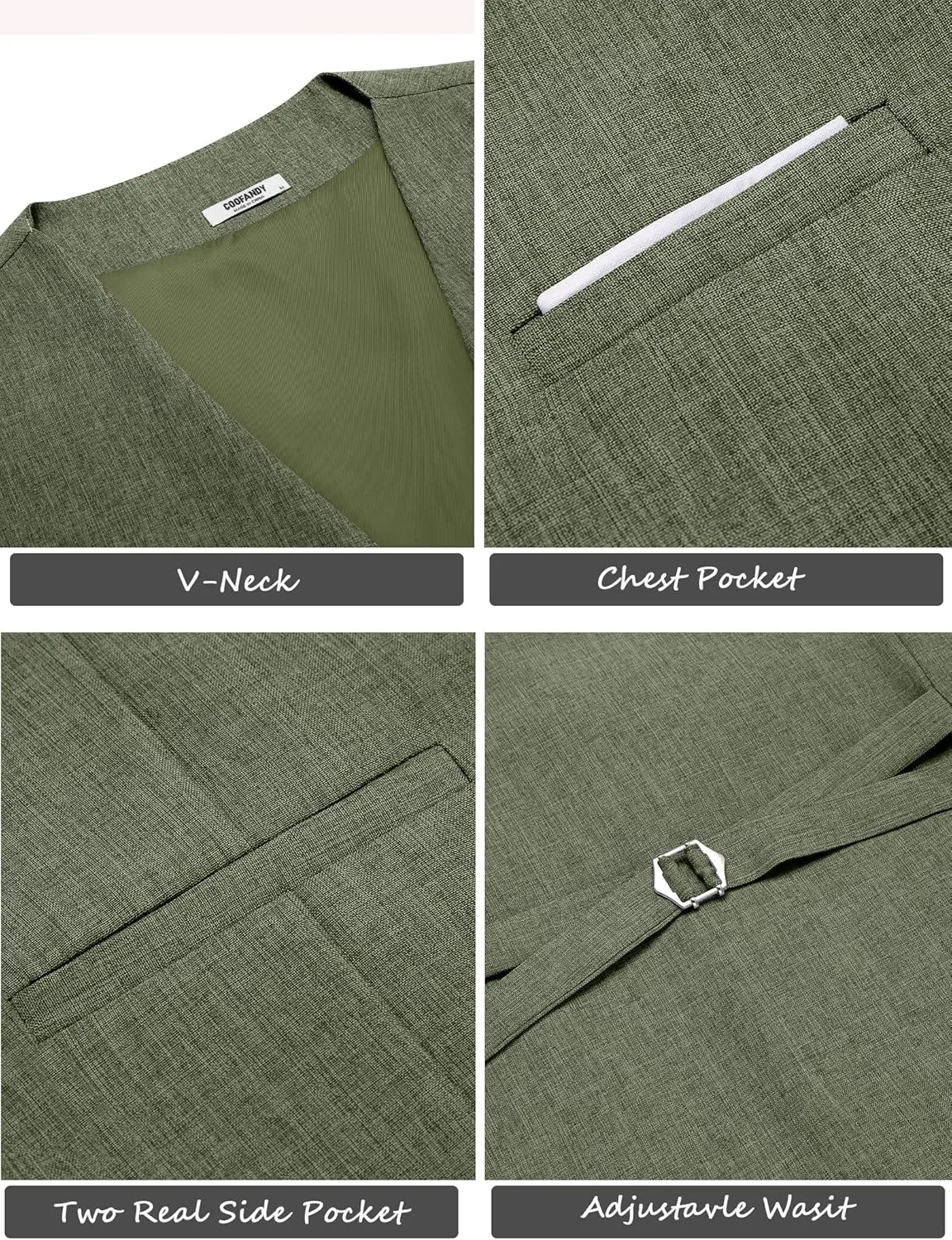 COOFANDY Men's Suit Vest V-Neck Casual Business Vests Lightweight Slim Fit Formal Dress Waistcoat for Wedding Party