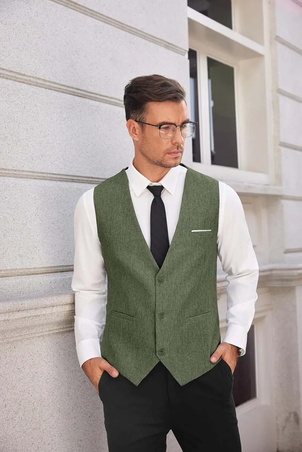 COOFANDY Men's Suit Vest V-Neck Casual Business Vests Lightweight Slim Fit Formal Dress Waistcoat for Wedding Party