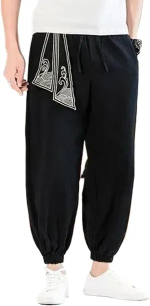 Cotton Linen Harem Pants Men Elastic Waist Jogger Casual Cuffed Pants Male Trousers Chinese Traditional Clothing