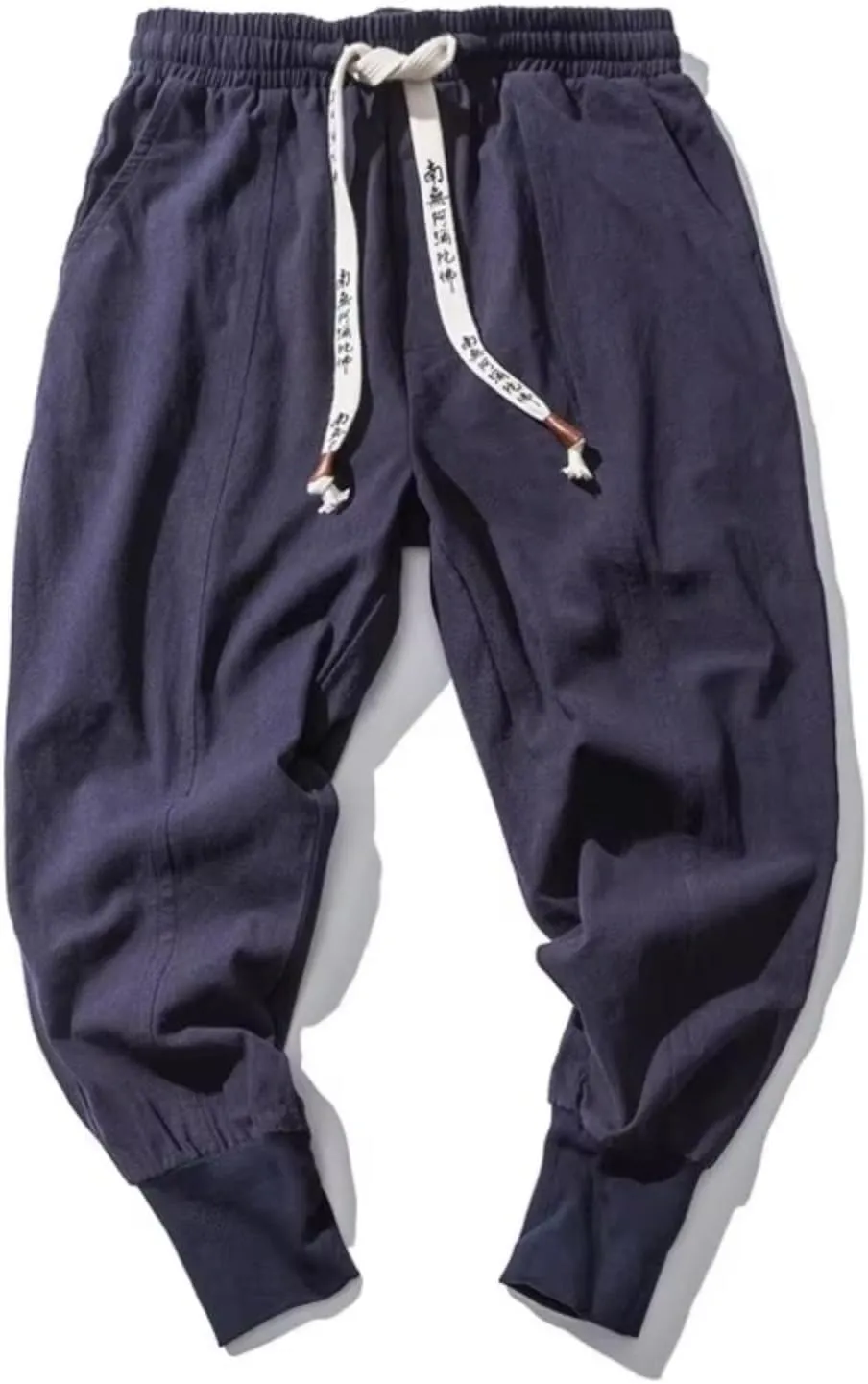 Cotton Linen Harem Pants Men Solid Elastic Waist Streetwear Joggers Baggy Pants Casual Trousers Men