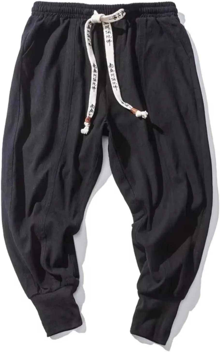 Cotton Linen Harem Pants Men Solid Elastic Waist Streetwear Joggers Baggy Pants Casual Trousers Men