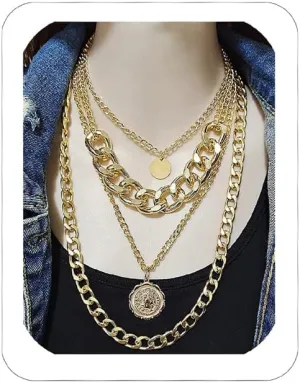 CSIYANJRY99 Chunky Gold Chain Necklace Double Layered Chunky Cuban Link Necklaces For Women 80s Hip Hop Lock Key Pendant Necklaces Jewelry Birthday Gifts