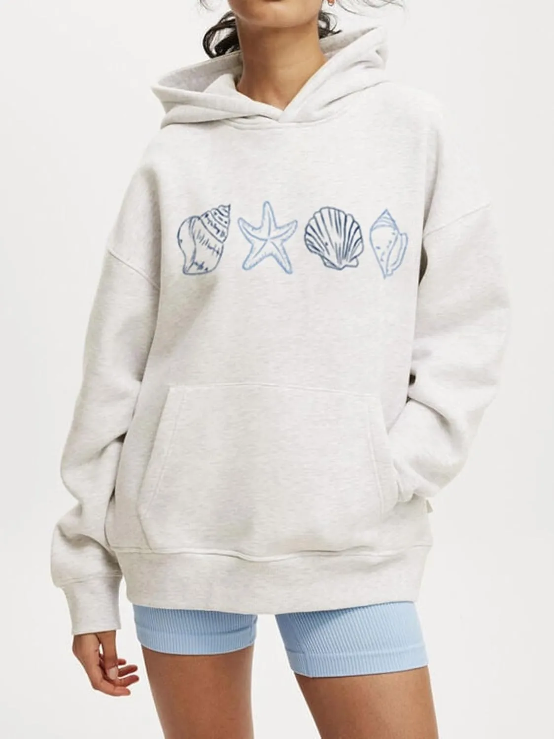 Cute Graphic Hoodies for Women Teen Girls Y2k Ocean/Seashell Oversized Sweatshirt Long Sleeve Pullover Streetwear