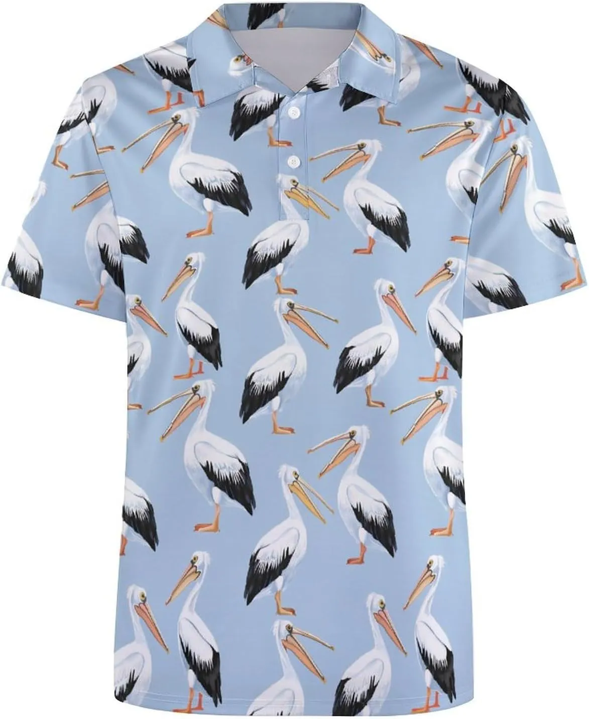 Cute Pelicans Mens Polo Shirts Quick Dry Short Sleeve Golf Slim Fit T Shirt