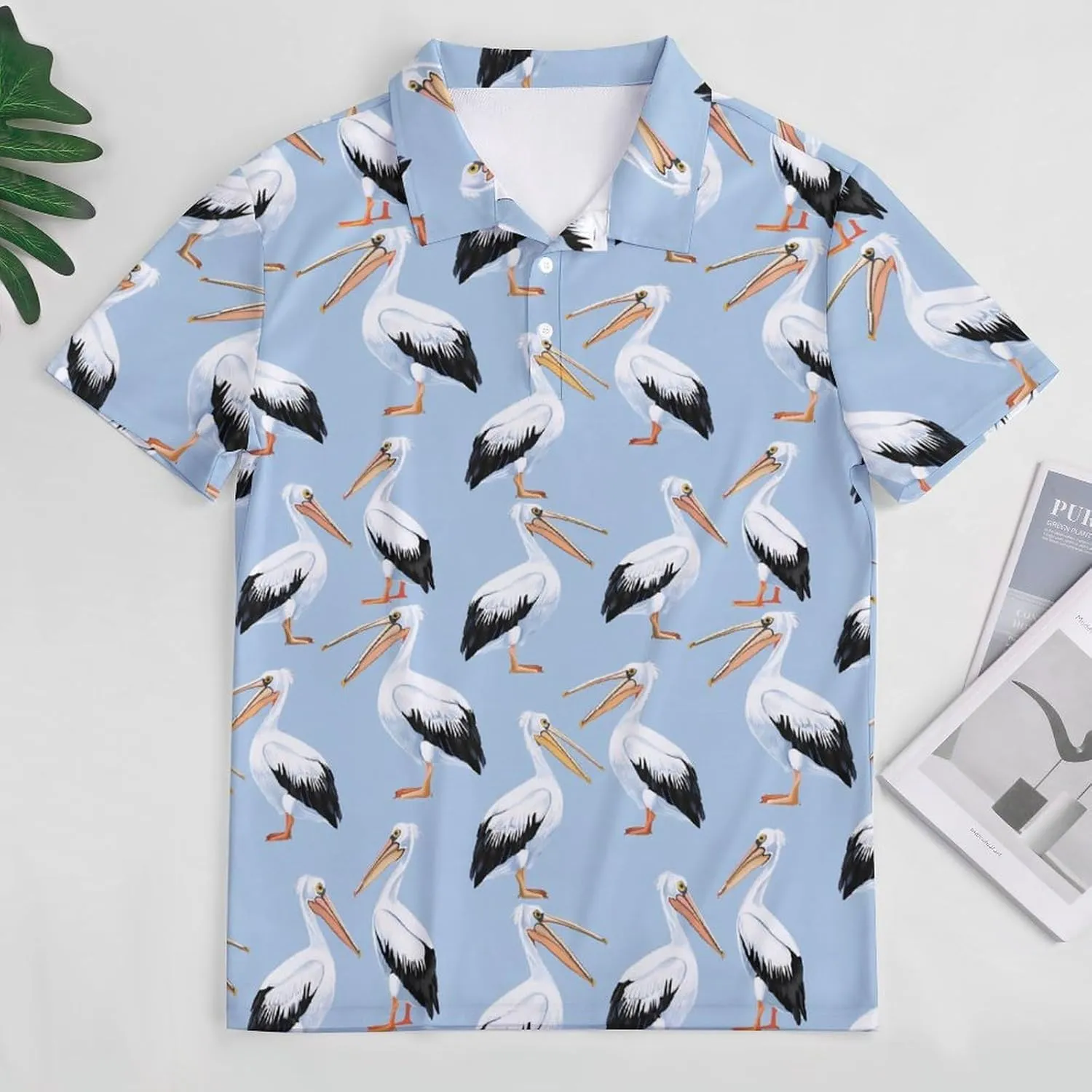 Cute Pelicans Mens Polo Shirts Quick Dry Short Sleeve Golf Slim Fit T Shirt