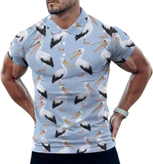 Cute Pelicans Mens Polo Shirts Quick Dry Short Sleeve Golf Slim Fit T Shirt