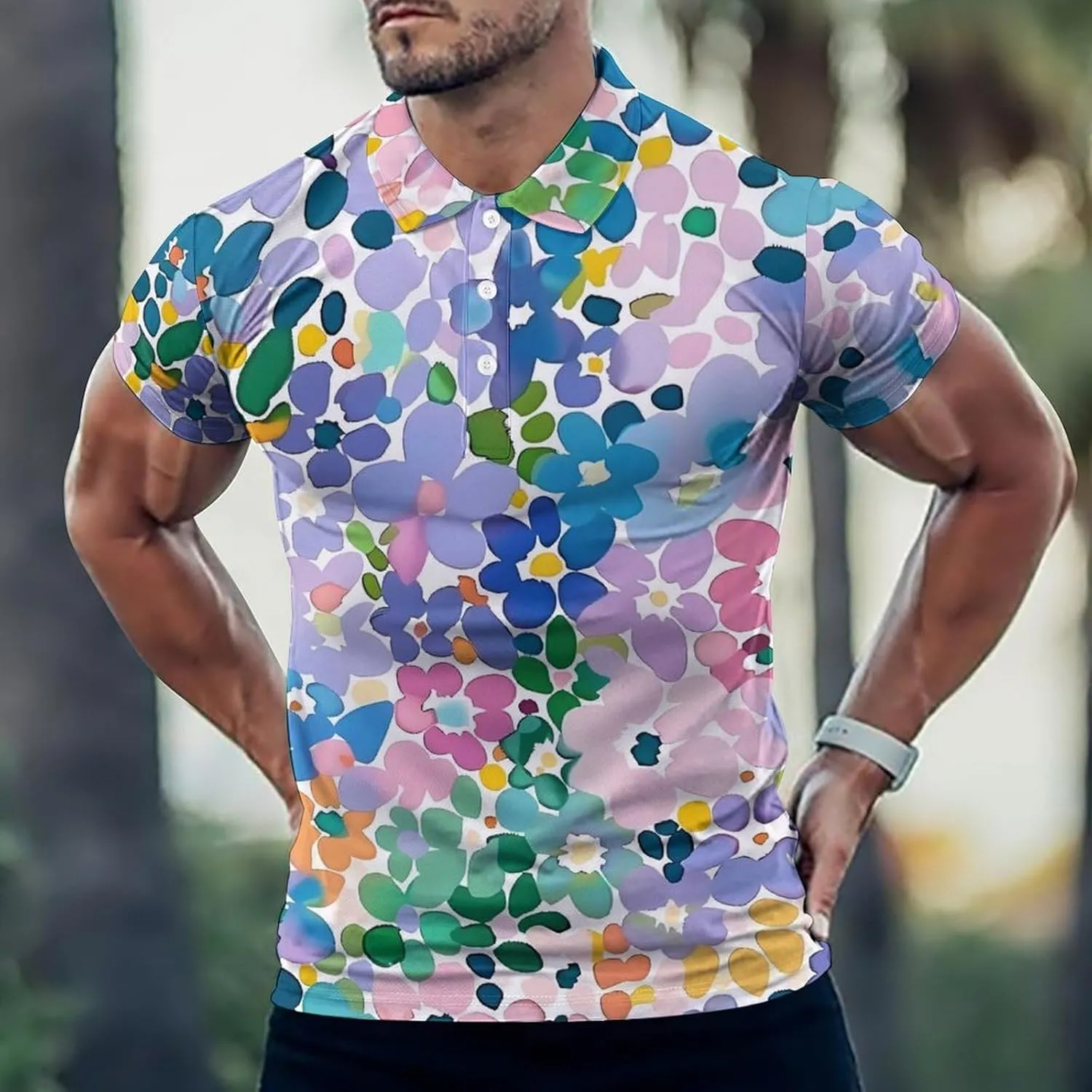 Cute Tiny Pastel Abstract Floral Mens Polo Shirts Quick Dry Short Sleeve T-shirts Slim Tennis Collared Tees Tops