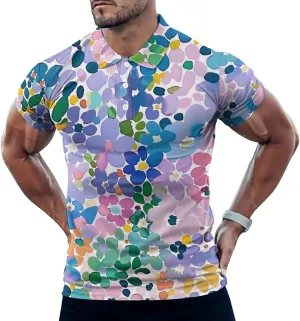 Cute Tiny Pastel Abstract Floral Mens Polo Shirts Quick Dry Short Sleeve T-shirts Slim Tennis Collared Tees Tops