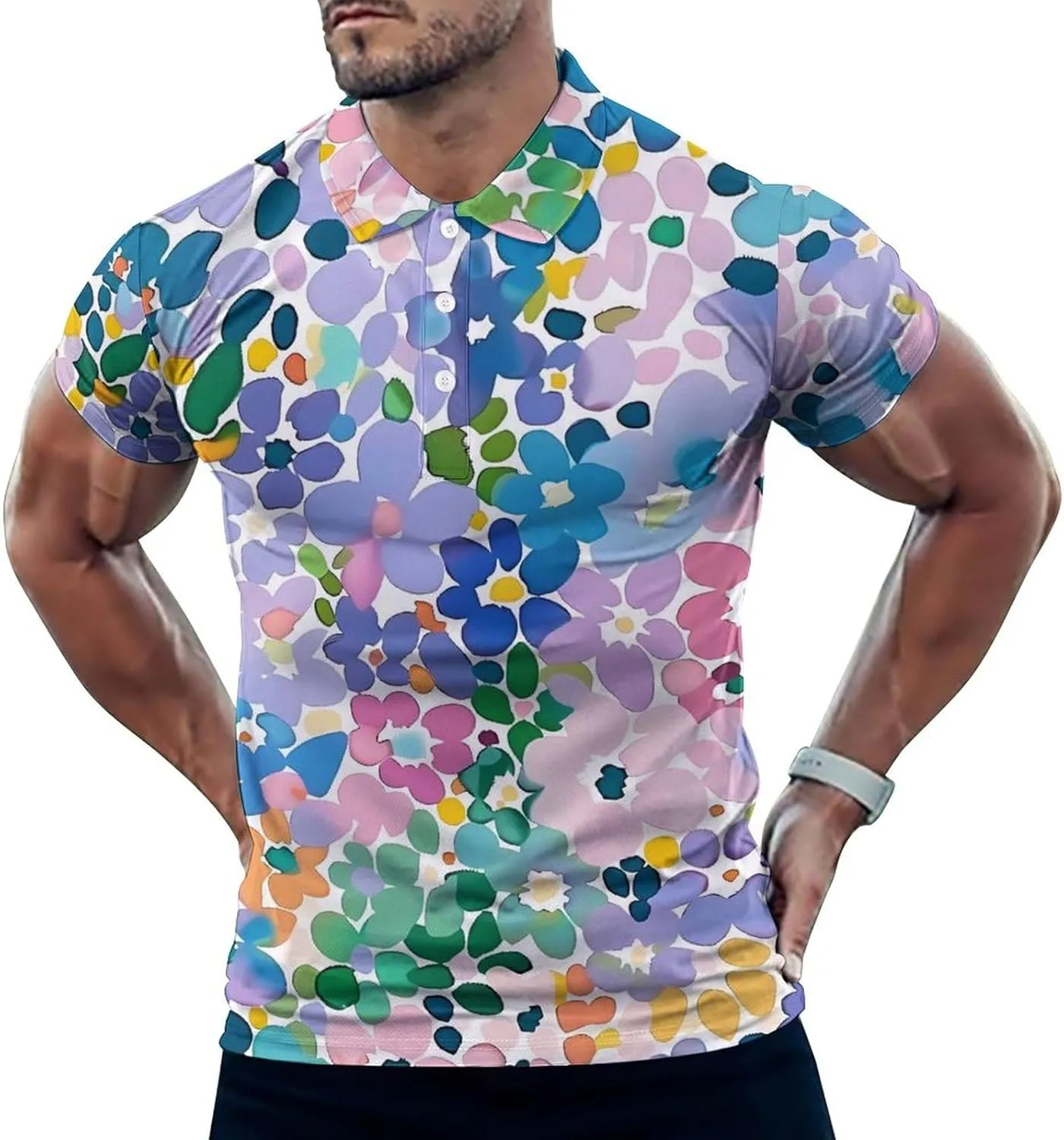 Cute Tiny Pastel Abstract Floral Mens Polo Shirts Quick Dry Short Sleeve T-shirts Slim Tennis Collared Tees Tops
