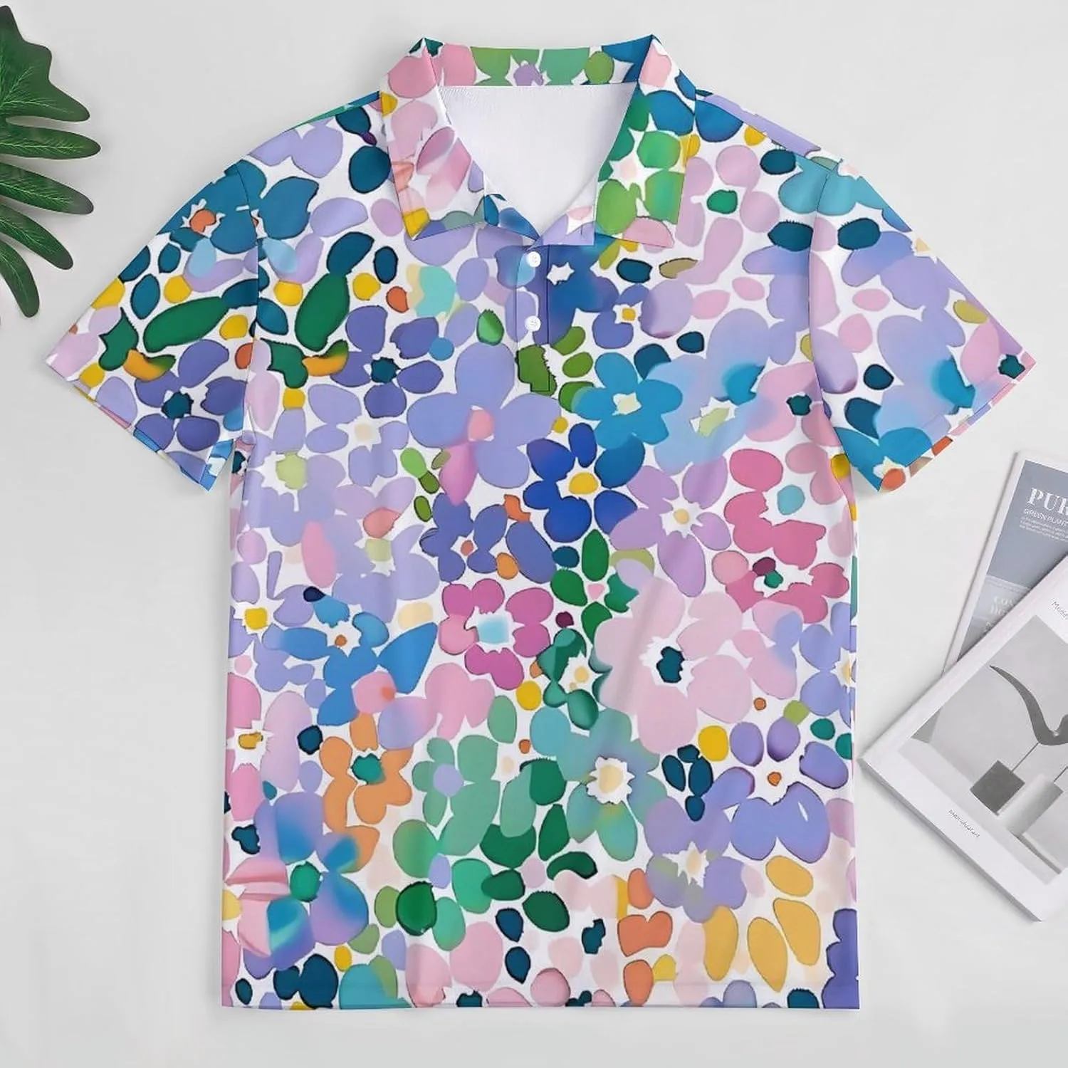 Cute Tiny Pastel Abstract Floral Mens Polo Shirts Quick Dry Short Sleeve T-shirts Slim Tennis Collared Tees Tops