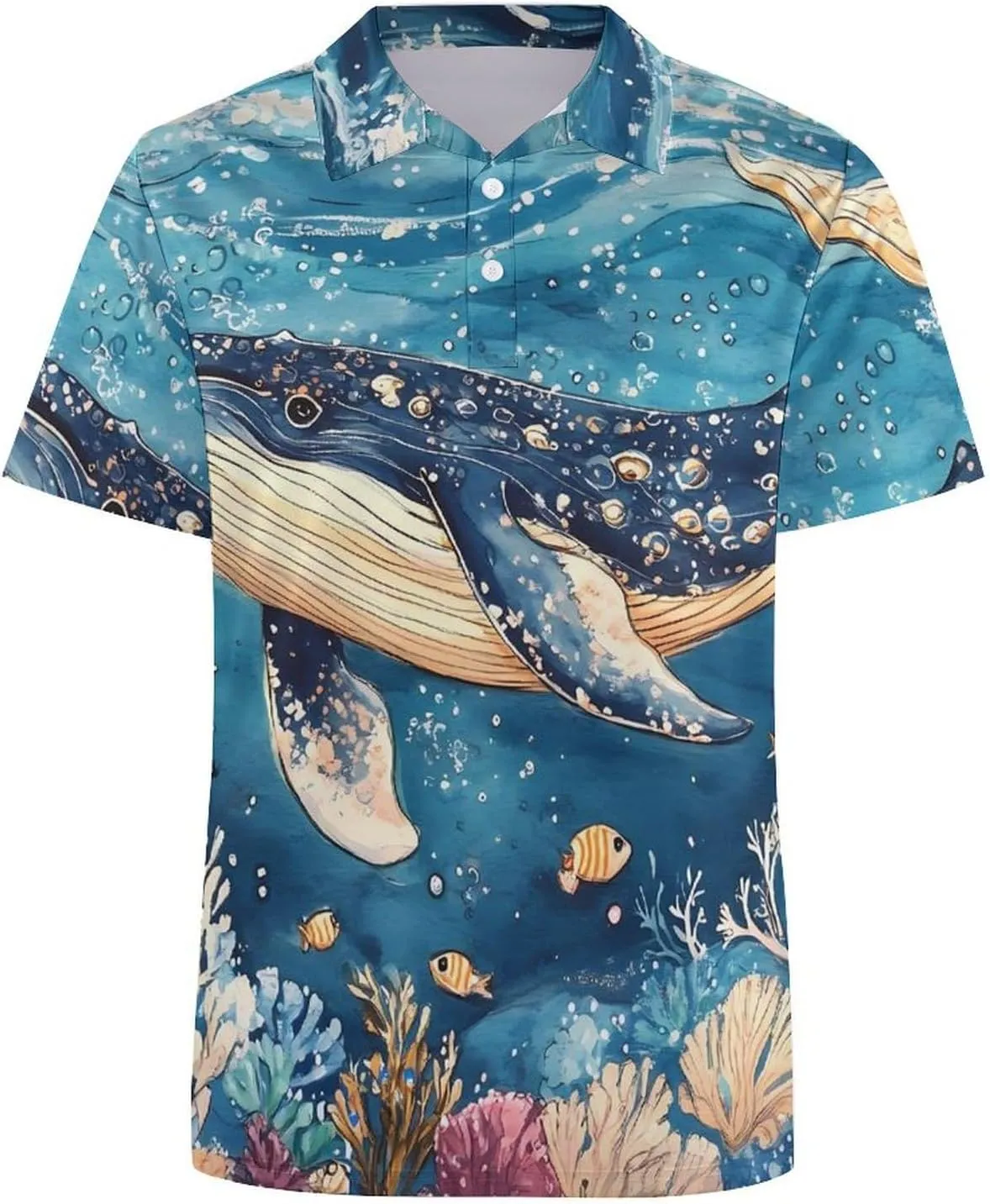 Deep Sea Whale Tropical Fish Coral Mens Polo Shirts Quick Dry Short Sleeve T-shirts Slim Tennis Collared Tees Tops