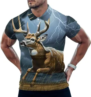 Deer Thunder Mens Short Sleeve Polo Shirts Straight Sports Golf Tennis T-Shirt Quick Dry Long Top