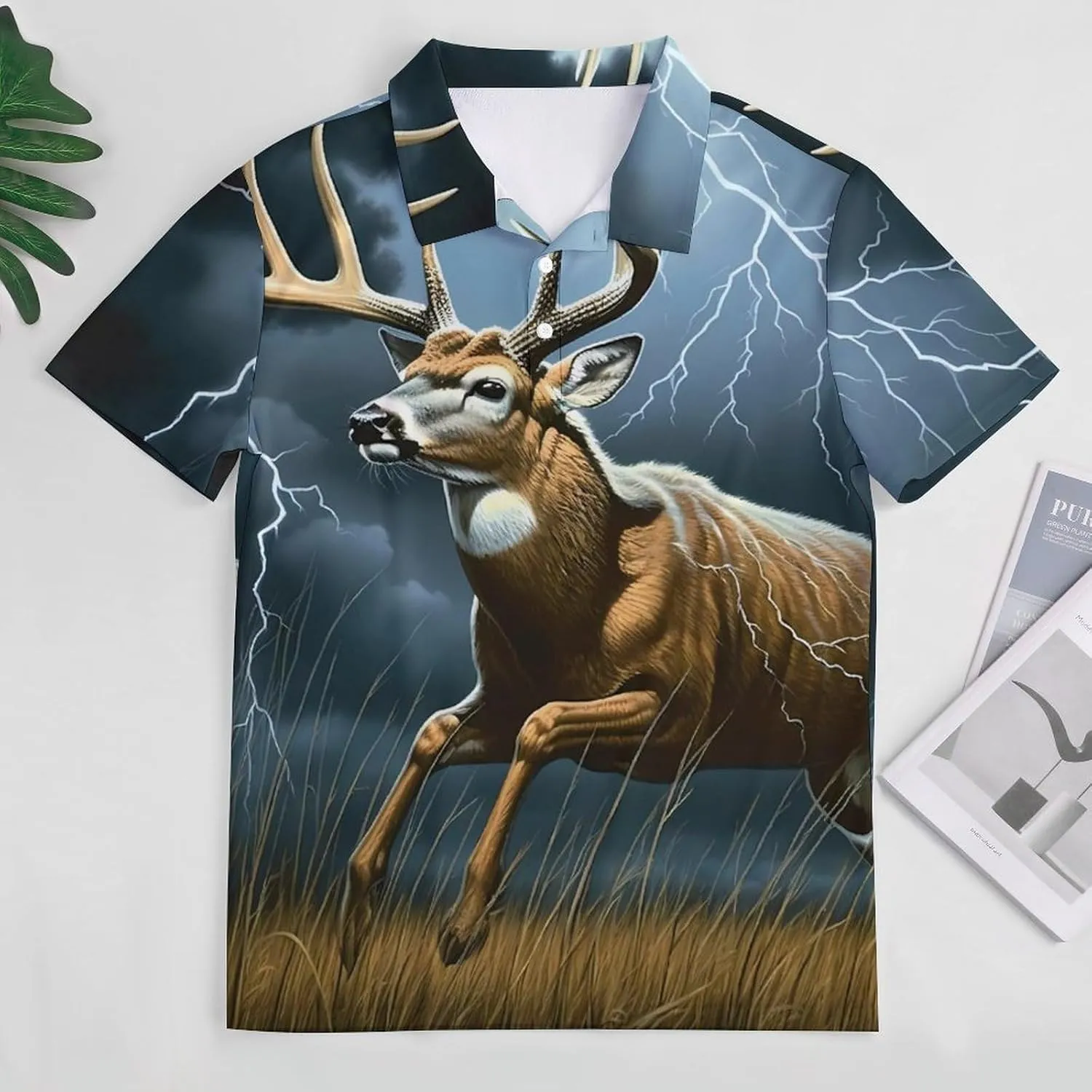 Deer Thunder Mens Short Sleeve Polo Shirts Straight Sports Golf Tennis T-Shirt Quick Dry Long Top